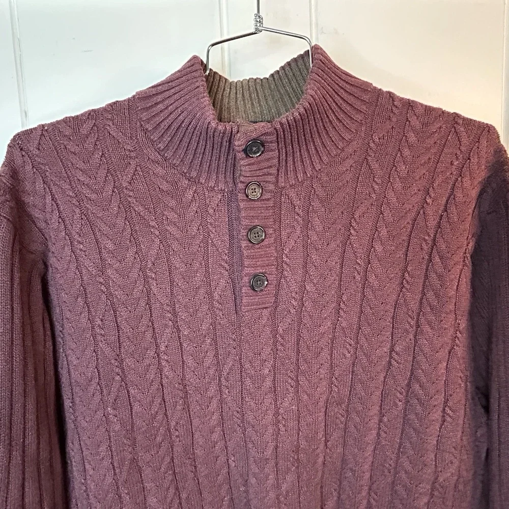 Jos A Bank Cotton Ribbed‎ Fisherman Sweater Mens XXL Henley Pullover Casual